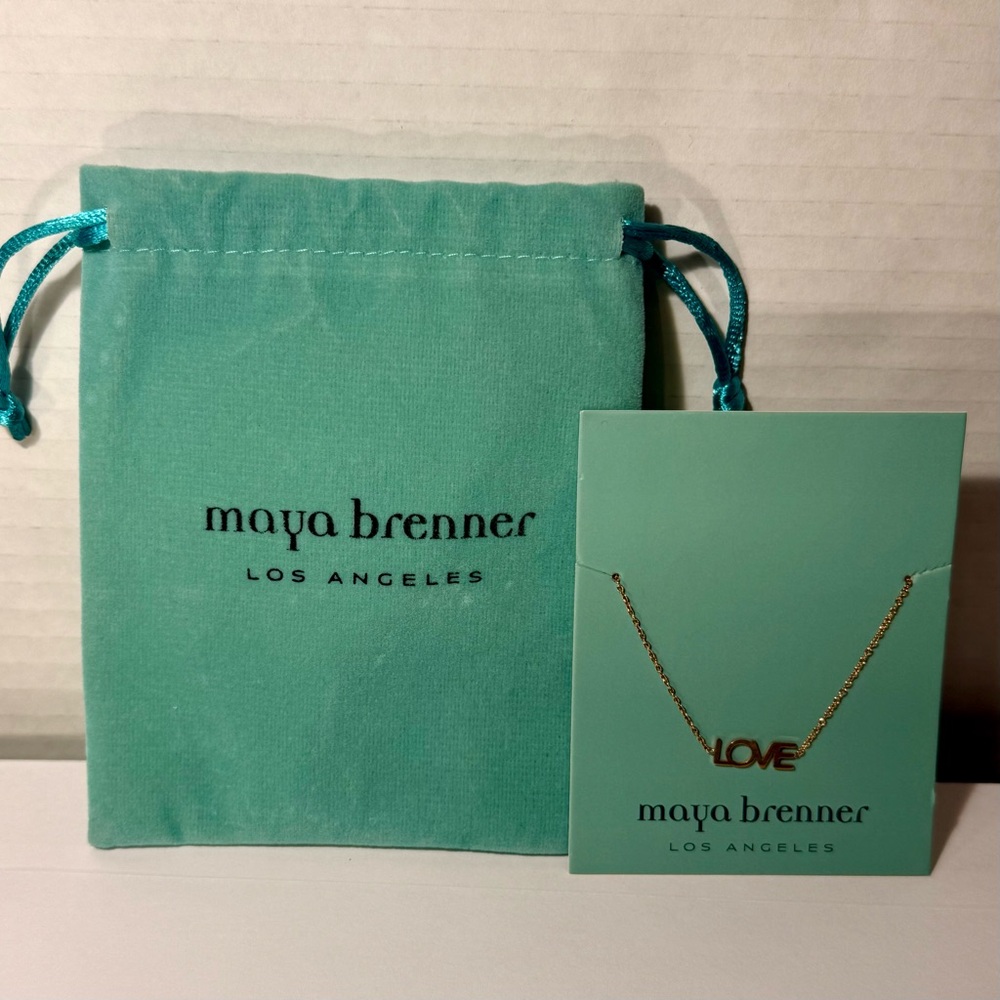 Maya Brenner LOVE Necklace Gold-Plated NWT w/ Pouch Asymmetrical Letter